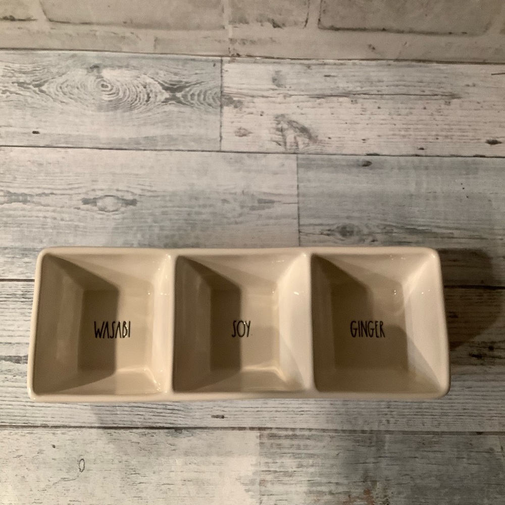Rae Dunn Ceramic Wasabi Soy Ginger Divided Tray